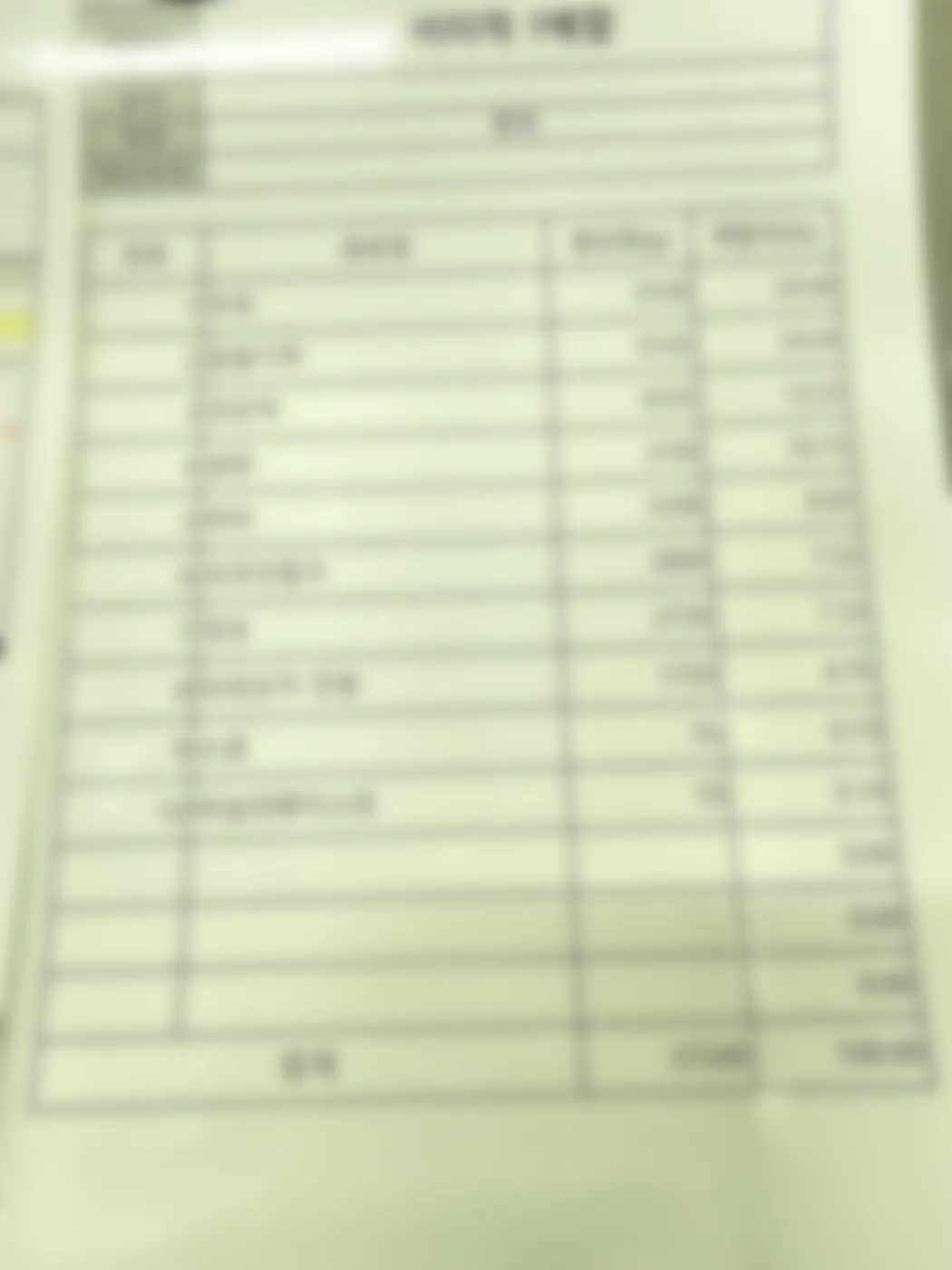 의도적으로 흐리게 처리한 원가·배합 시트